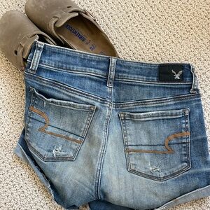 American eagle shorts, light blue, slightly distressed, high rise